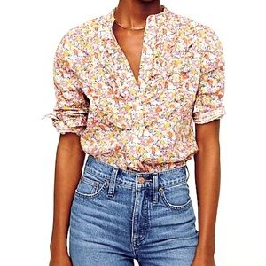 J. Crew Band Collar Ruffle Front Shirt in Liberty of London Libby Floral Size XS